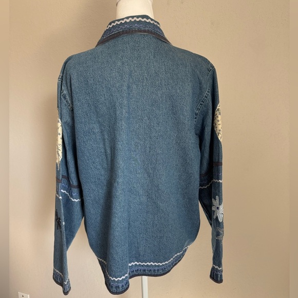 Vintage Karen Hart Blue Denim Jean Chore Jacket Womens XL Patchwork Eclectic 90s - Picture 4 of 5